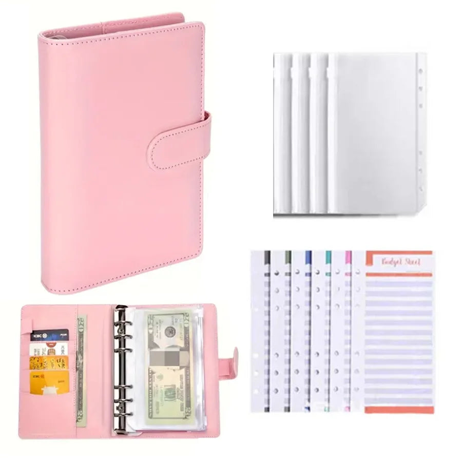 PU Leather Budget Binder With Cash Envelopes Pockets Zip Small French Budget Pouch Binder For Saving Money A6 Planner Organiz