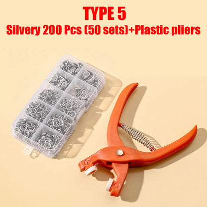 50/100 Metal Prong Snap Button Hollow Press Prong Fastener Studs with Pliers Tool Set Kits for Clothes Garment Sewing Bags Sh