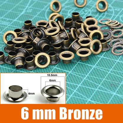 100sets 6/8/10/12mm Brass Eyelets with Washers Grommet Repairing Round Eye Rings for Shoes Bag Clothing Skin Belt Hat