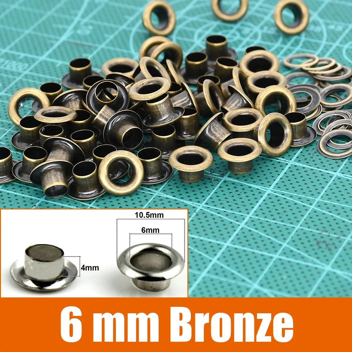 100sets 6/8/10/12mm Brass Eyelets with Washers Grommet Repairing Round Eye Rings for Shoes Bag Clothing Skin Belt Hat - 6mm B
