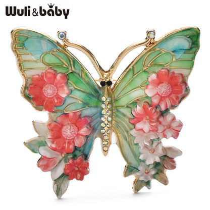 Wuli&baby Vintage Big Flower Butterfly Brooches 5-color Beautiful Insects Brooch For Women's Clothes Pins Gifts - red