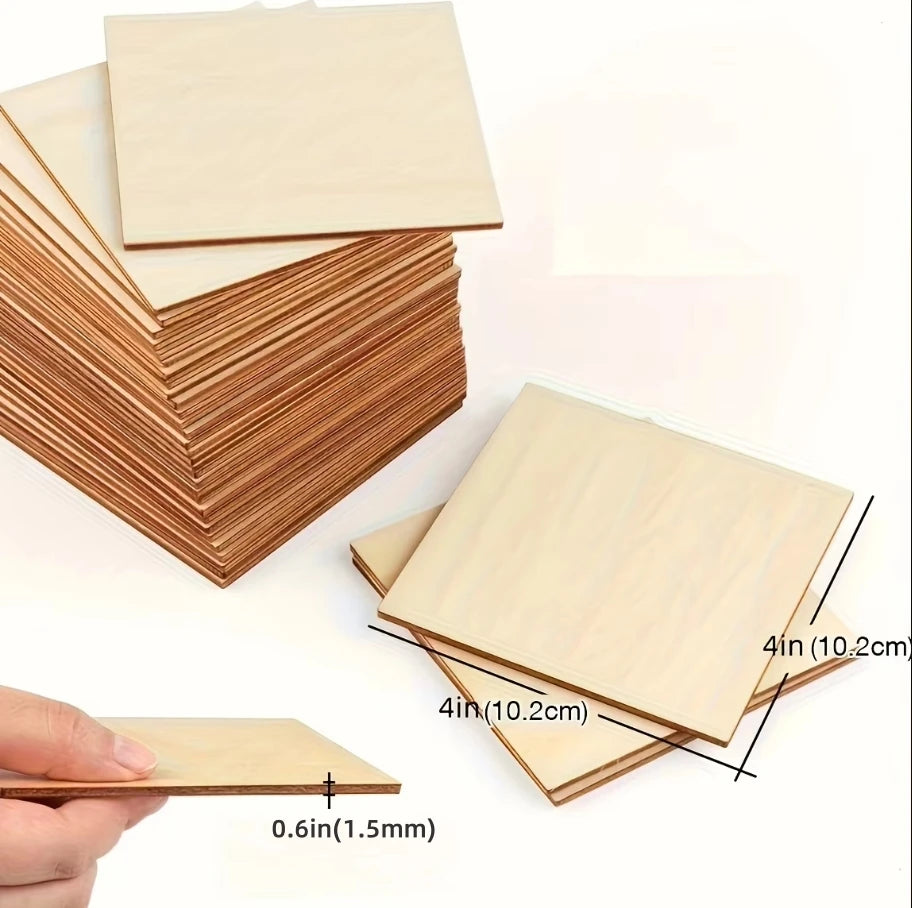 10Pcs Wood Square 4x4in Blank Wood Sheet for Crafts, Thin Unfinished Wood Squares for Wood Burning Painting Staining Wood Eng