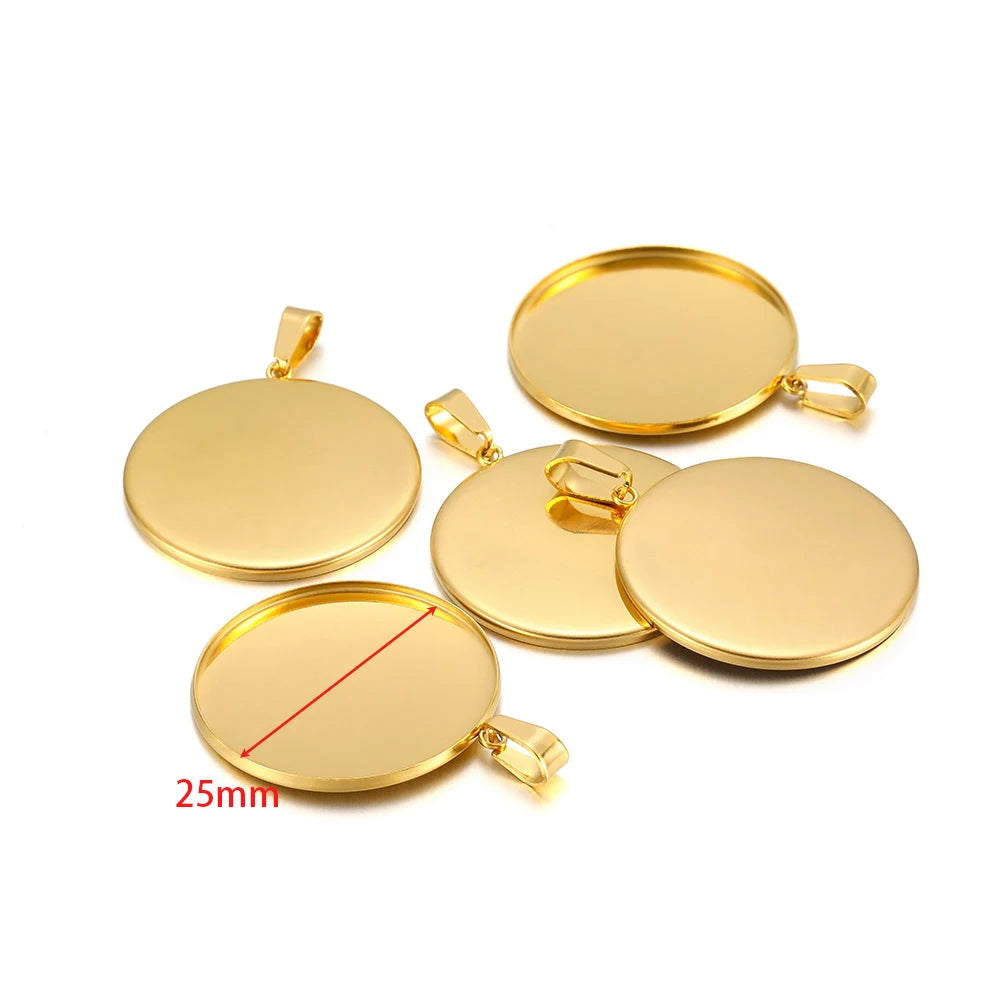 10pcs Stainless Steel 6-30mm Cabochon Cameo Base Settings Round Bezel Blank Tray for DIY Handmade Jewelry Charm Making - gold