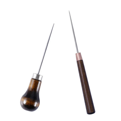 Durable Professional Leather Wood Handle Awl For Leather Craft Stitching Sewing Accessories Sewing Stitching Awl Hand Tools -