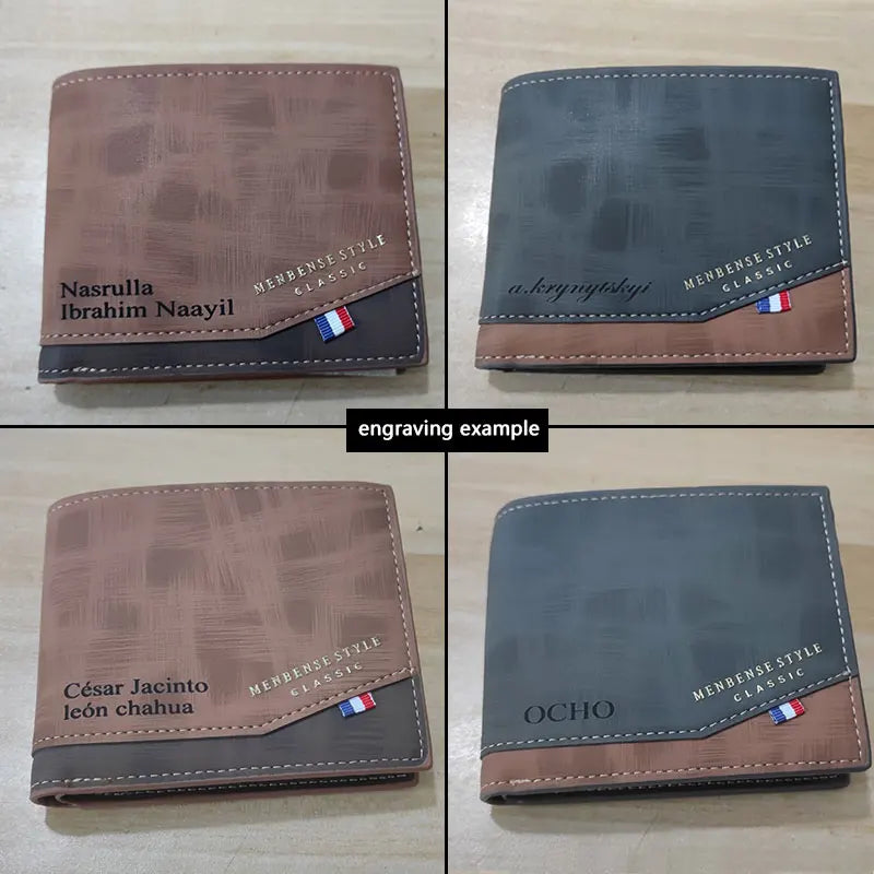 Free Name Engraving Men Wallets Slim Coin Pocket Photo Holder New Short Small Male Wallet Card Holder Frosted Leather Men Pur
