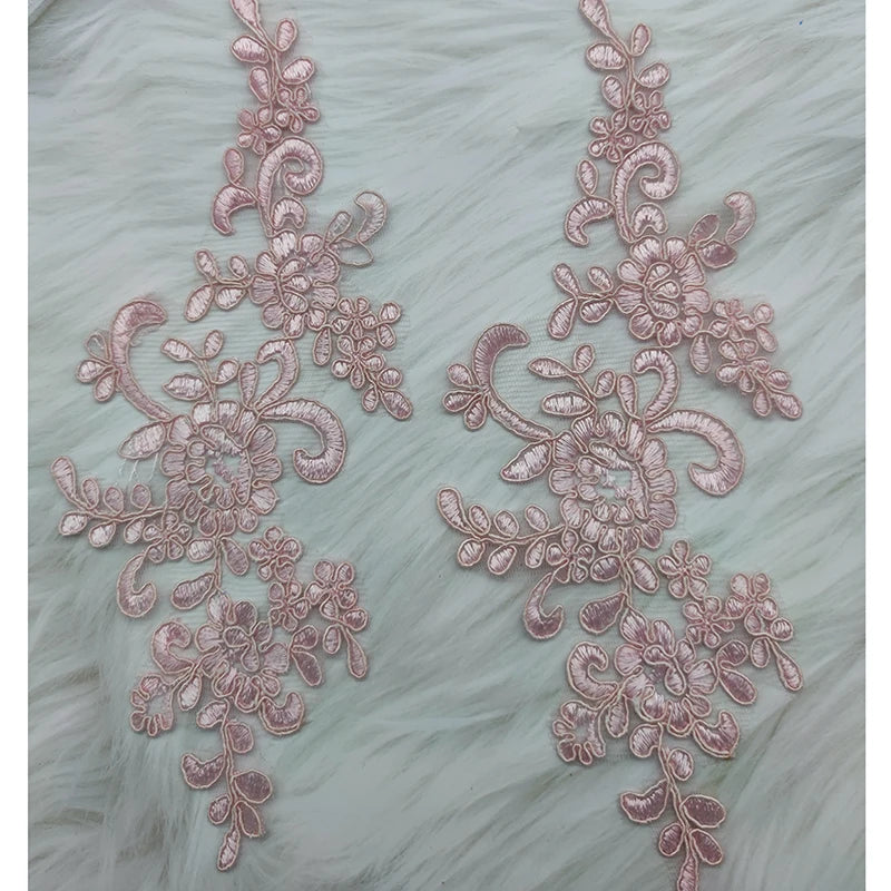 Lace Applique Sew on Patch Fabric 1Pair Embroidery Flower Exquisite Trim Patches Crafts Stickers Bag Gown Decoration Wholesal