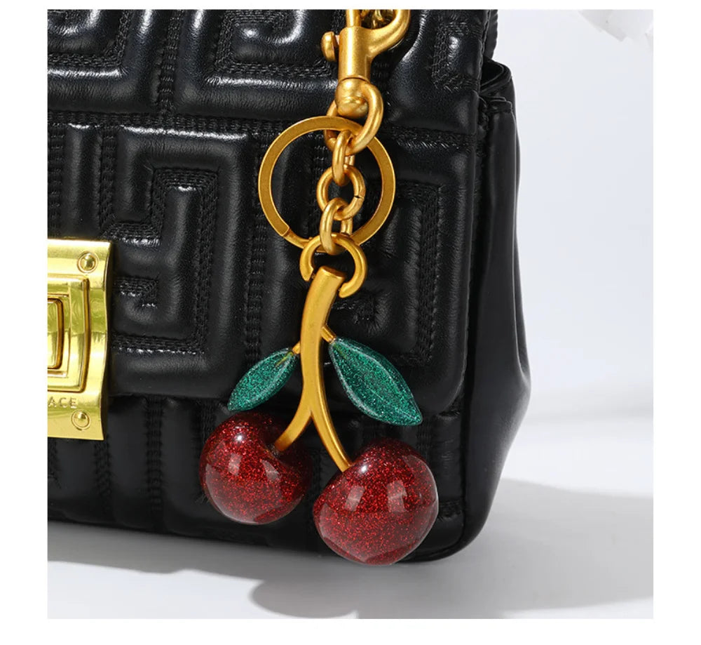 Trendy Red Cherry Pendant Keychain for Women Cute Bag Decorations Multifunctional Jewelry Car Key Accessories Charm Keyring G