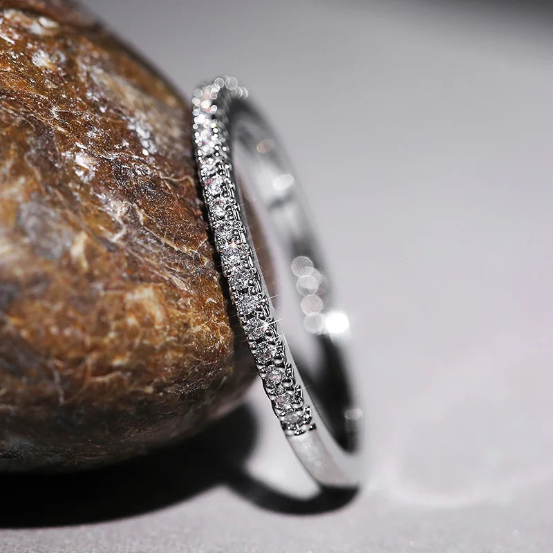 Huitan New Minimalist Thin Rings for Women Wedding Brilliant Cubic Zircon Versatile Female Finger Ring Jewelry