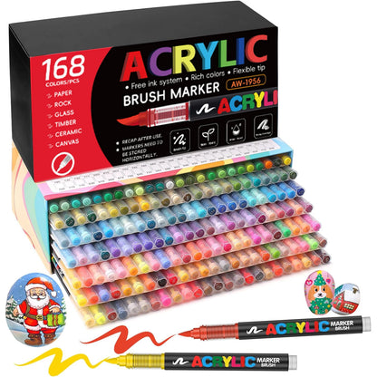 12-366 Colors Acrylic Painting Marker Waterproof Acrylic Brush Marker Professional Acrylic Marker Set DIY Coloring Art Suppli