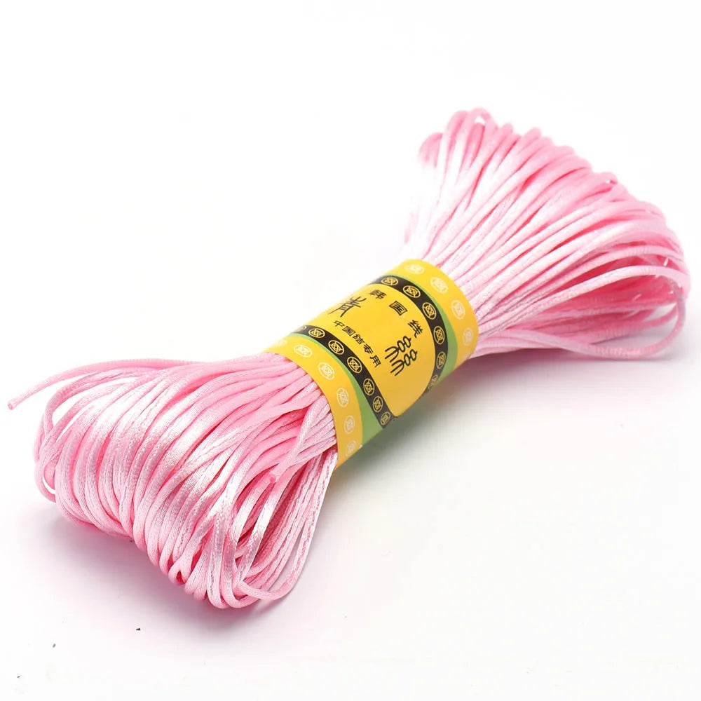 20M 1.5mm Satin Nylon Trim Cord, Rattail Cord Chinese Knot - Pink