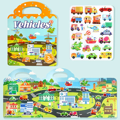 1 Book Jelly Sticker Book Quiet Book DIY Fun for Children's Scene Stickers Repeatedly Paste Puzzle Sticker Book - F