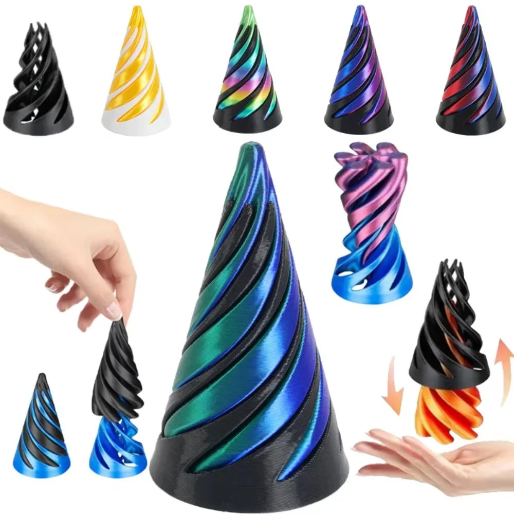 3D Printed Spiral Cone Pyramid Passthrough Sculpture Pass Through Pyramid Toy Mini Vortex Thread Illusion Cone Spiral Ornamen