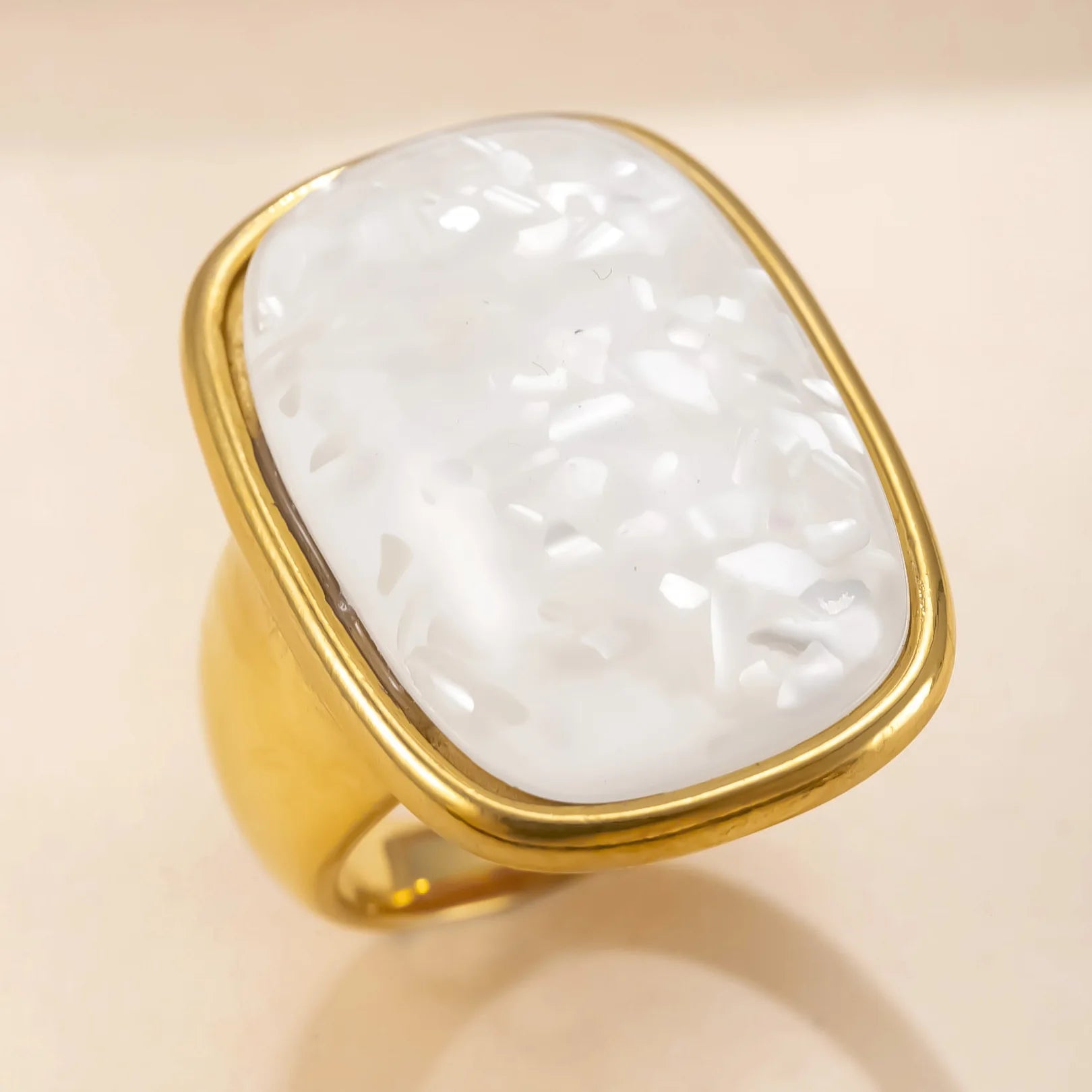 Vintage Natural Stone Ring for Women Stainless Steel Gold Color Ring Gold Plated No-Fading Jewelry