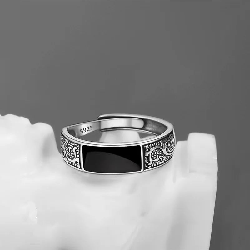 925 Sterling Silver Men's Ring Luxury black Gem For Men Wedding Fine Jewelry Accessories Party Gifts