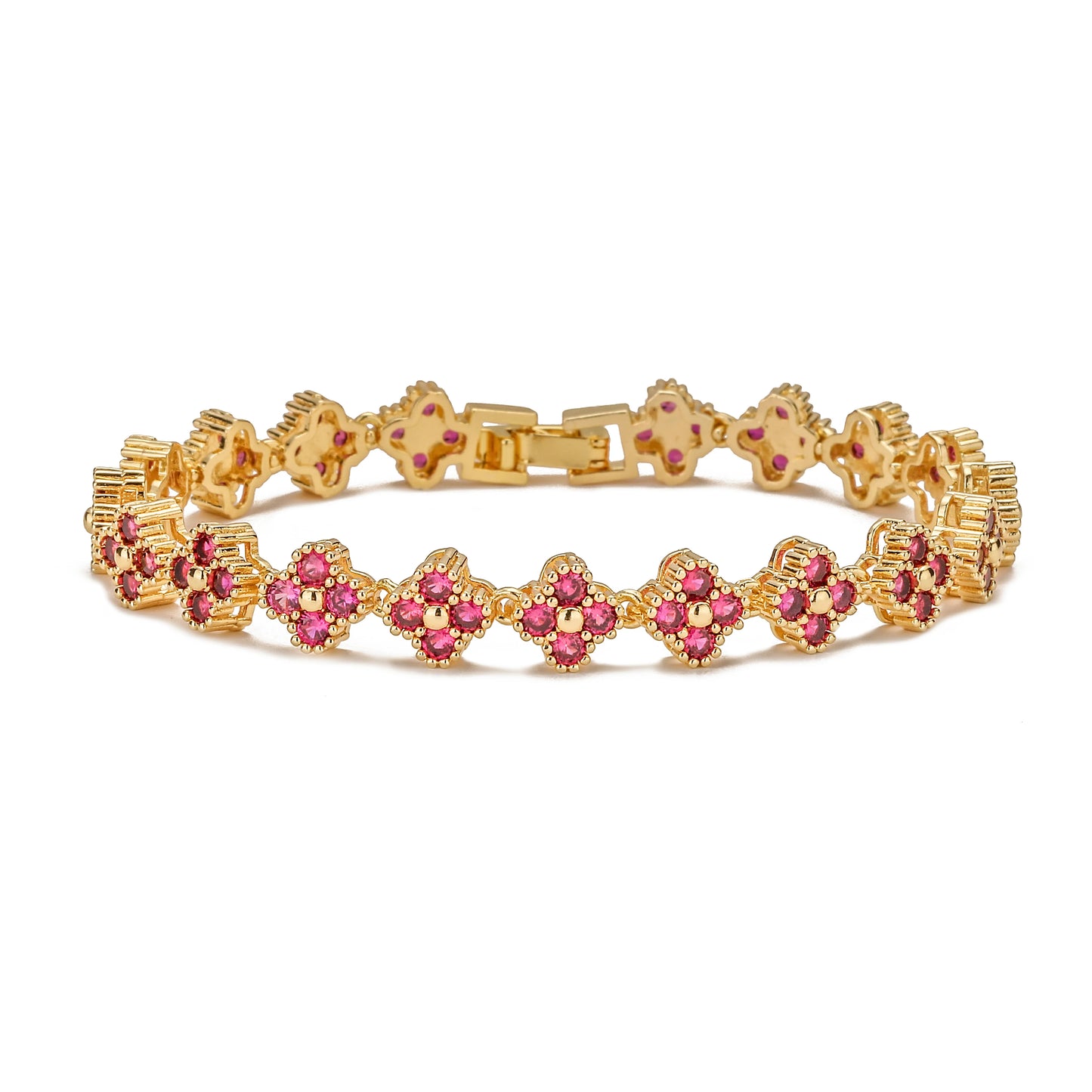 HECHENG,AAAAA Brass 18K gold-plated Flower Necklace Bracelet Jewelry Set ，for Christmas gift for women and best friend - red 