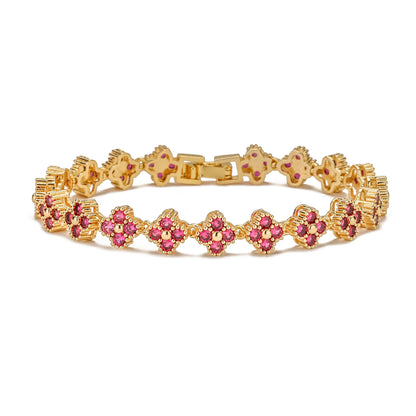 HECHENG,AAAAA Brass 18K gold-plated Flower Necklace Bracelet Jewelry Set ，for Christmas gift for women and best friend - red 
