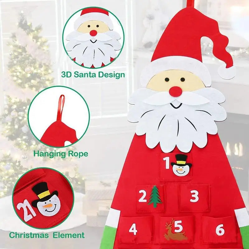 Santa Claus Felt Advent Calendar Countdown to Christmas Wall Hanging for Home Holiday Decor Festive Seasonal Ornament