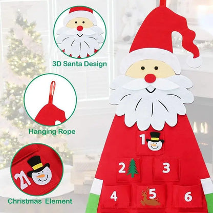Santa Claus Felt Advent Calendar Countdown to Christmas Wall Hanging for Home Holiday Decor Festive Seasonal Ornament