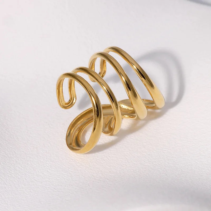 Stainless Steel Irregular Wave Rings for Women Men Creative Gold Color Adjustable Opening Rings Female Statement Jewelry Gift