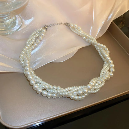Vintage Twining Multilayer Pearl Choker Necklaces Women Elegant Imitation Pearl Clavicle Chain Party Jewelry Accessories Gift