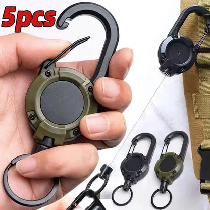 Retractable Heavy Duty Pull Reel Carabiner Strong Steel Wire Rope Buckle Spring Key Ring Outdoor Sporty attachment Keychain T