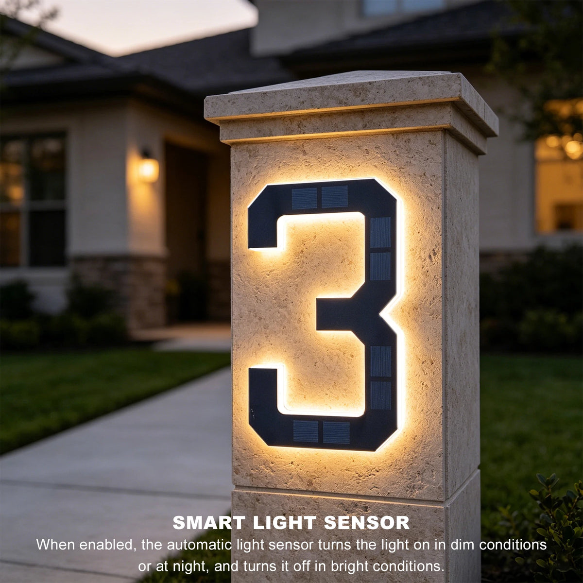 Solar Lighted House Number Outside Light-up LED Address Sign Waterproof Modern House Number Light Address Number for Door Dec