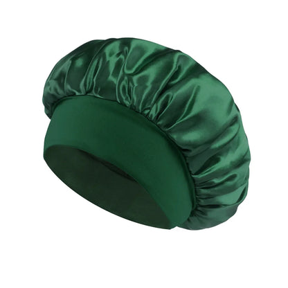 Women Satin Bonnet Hair Bonnet for Sleeping Hair Care Silk Bonnets Solid Wide-brimmed Sleeping Hat with Elastic Soft Band - d