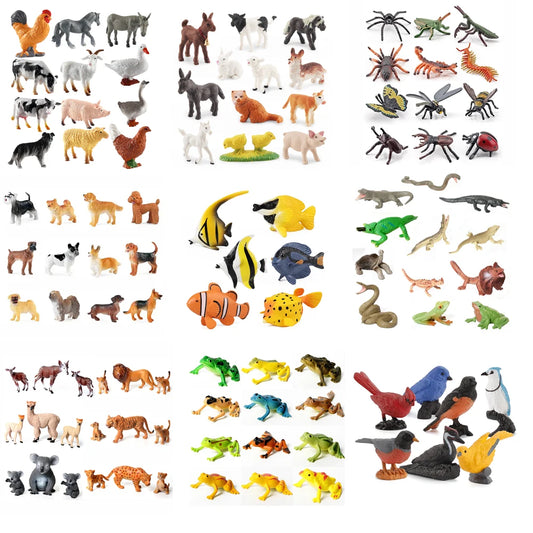 Simulation Plastic Animal Figurines Collection - Marine, Land & Insect Animals Miniature Set Toy for Kids Gift Playset Model