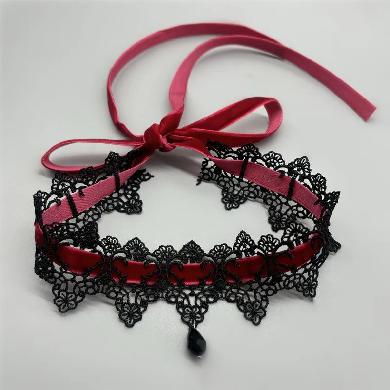 2026 New Sexy Lace Flower Necklace for Women Gothic Punk Velvet Collar Choker Black Waterdrop Pendent Necklace Strap Bow Jewe