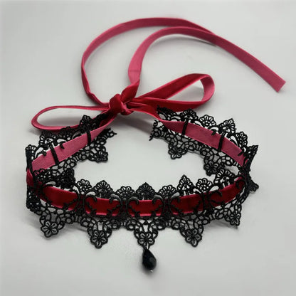 2026 New Sexy Lace Flower Necklace for Women Gothic Punk Velvet Collar Choker Black Waterdrop Pendent Necklace Strap Bow Jewe