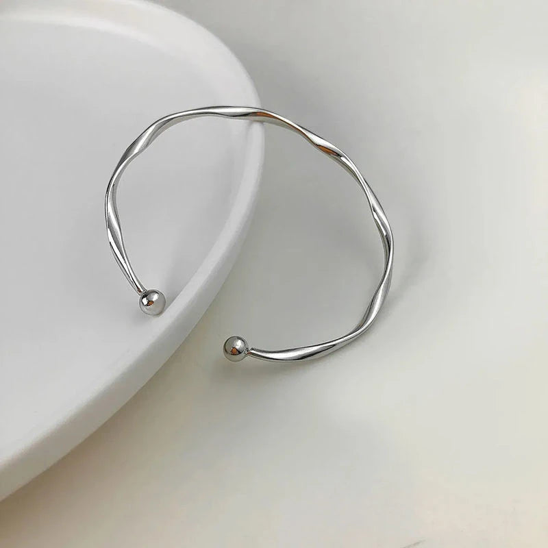 Silver Color Open Cuff for Women Twist Curved Bracelets Punk Fashion Female Metal Wrist Jewelry pulseras mujer 2023 new - SL1