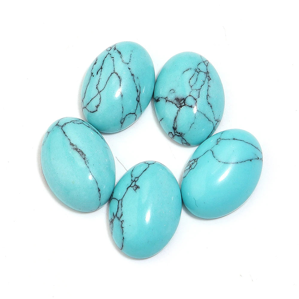 2-10pcs Natural Blue Turquoise Cabochons Oval Flat Back Cabochon Loose Beads For Jewelry Making DIY Ring Necklace Accessories