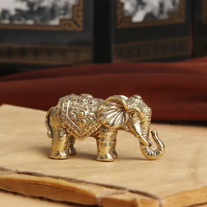 Antique Bronze Minature Elephant Figurines Tea Pet Table Ornament Decorations Solid Copper Animal Crafts Home Decor Living Ro