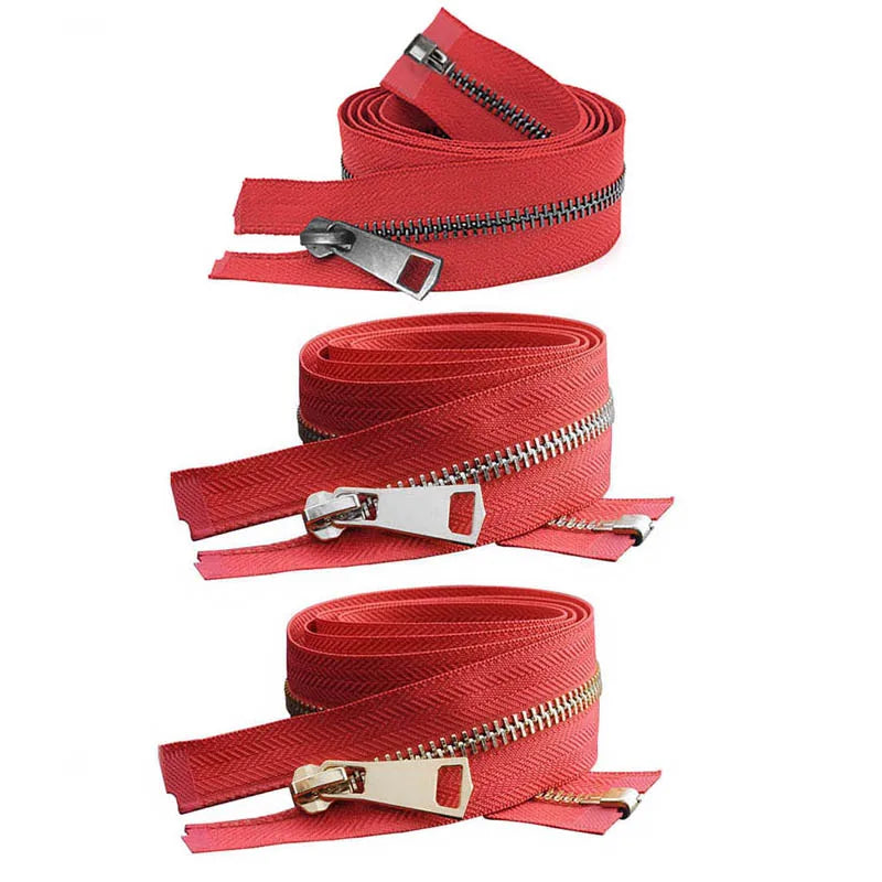 20/30/40/50/60/70/80cm 5# Colorful Open-End Auto Lock Metal Zipper DIY Handcraft For Clothing Pocket Garment Shoes - Red