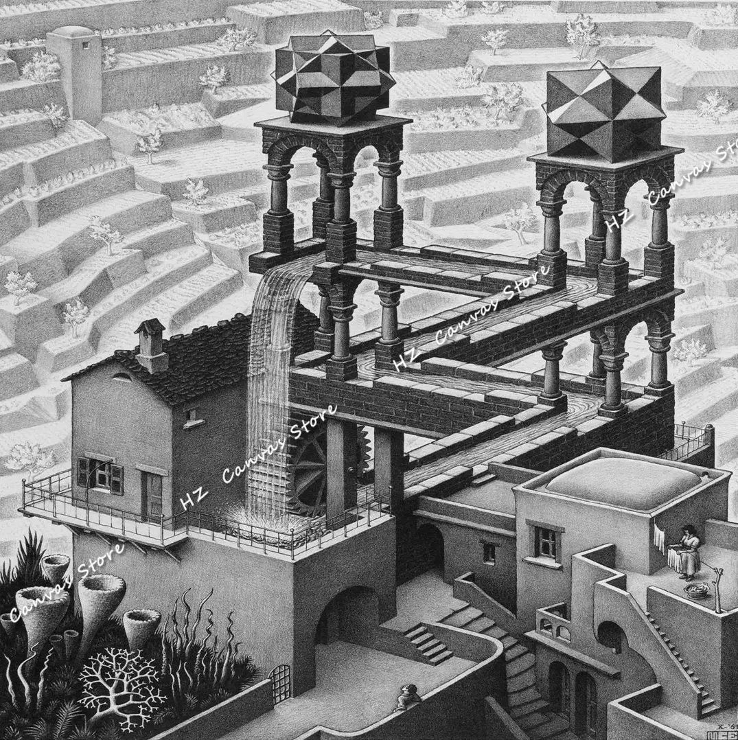 Modern Abstract Art Escher Surreal Geometric Artwork Posters Prints Canvas Painting Wall Art Pictures for Living Room Home De