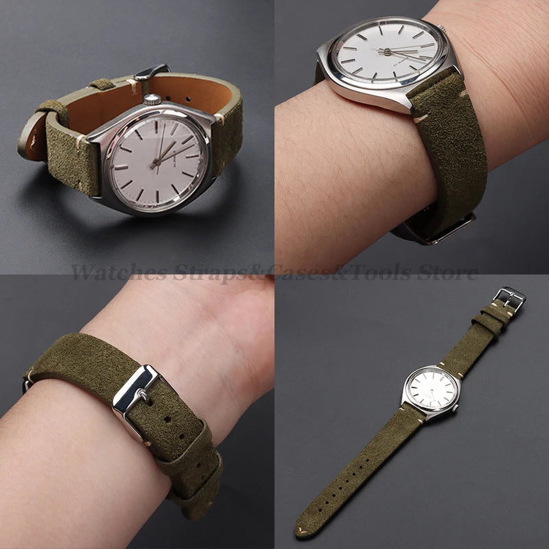 Vintage Genuine Suede Leather Watchband 14mm 16mm 18mm 20mm 22mm for Omega for Seiko Handmade Bracelet Quick Release Watch St