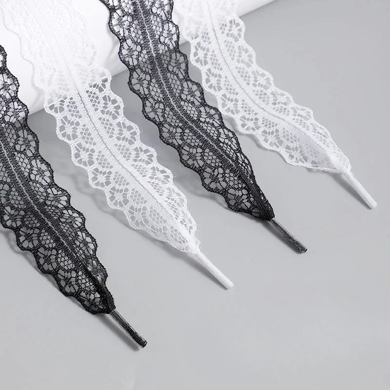 Lace Shoelaces for Women Casual Shoes 2.9CM Width Flat Shoelace for Sneakers Black White Shoe Laces Accessorices