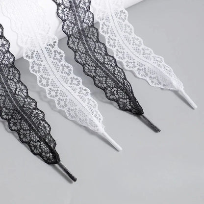Lace Shoelaces for Women Casual Shoes 2.9CM Width Flat Shoelace for Sneakers Black White Shoe Laces Accessorices