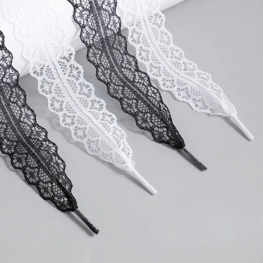 Lace Shoelaces for Women Casual Shoes 2.9CM Width Flat Shoelace for Sneakers Black White Shoe Laces Accessorices