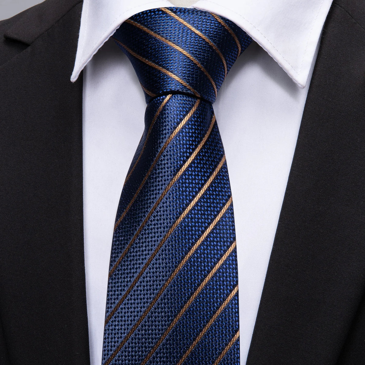 Men Tie Gold Navy Blue Striped Tie Barry.Wang 3.4" Jacquard Party Wedding Woven Fashion Designers Necktie For Men silk Busine