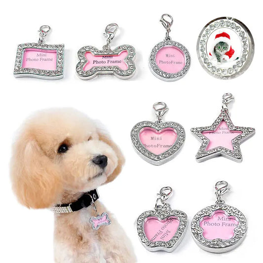 Dog ID Tag Pet Cat Collar Pendant Crystal Photo Frame Bone Heart Dog Tag Handwriting Name Phone Number Address Anti-lost Fash