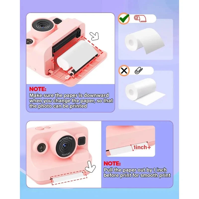 Kids Camera Instant Print Refill for Kids Instant Camera Thermal Printing BPA Free,57x25mm White Non-Adhesive Photo Print Rol
