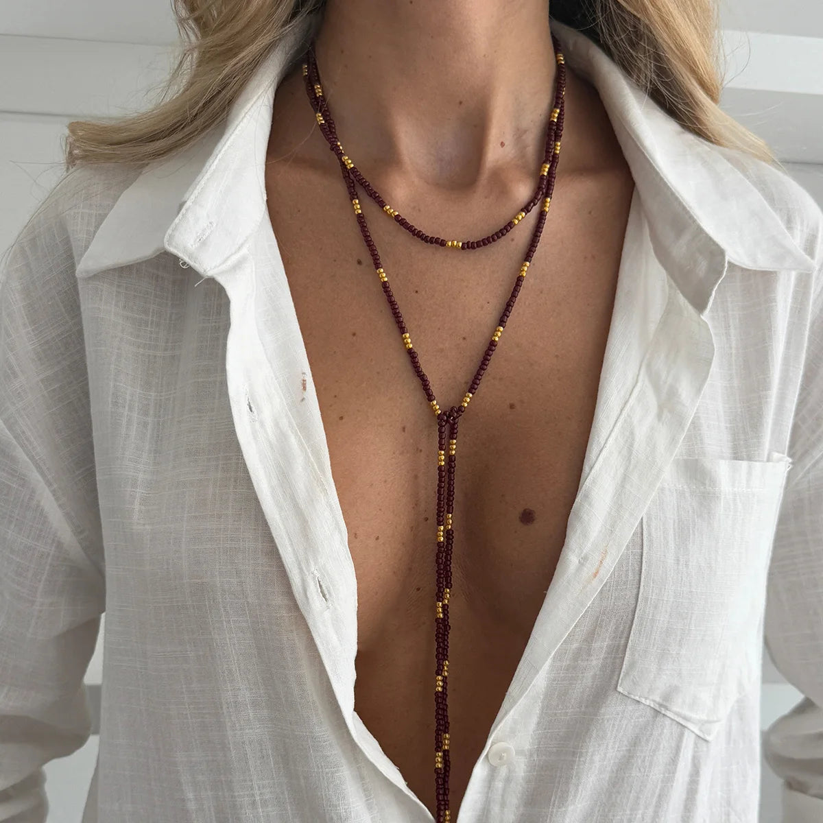 SHIXIN Vintage Seed Beads Chain Long Choker Necklace Women Stackable Adjustable Sweater Chain 2026 Fashion Jewelry Accessorie