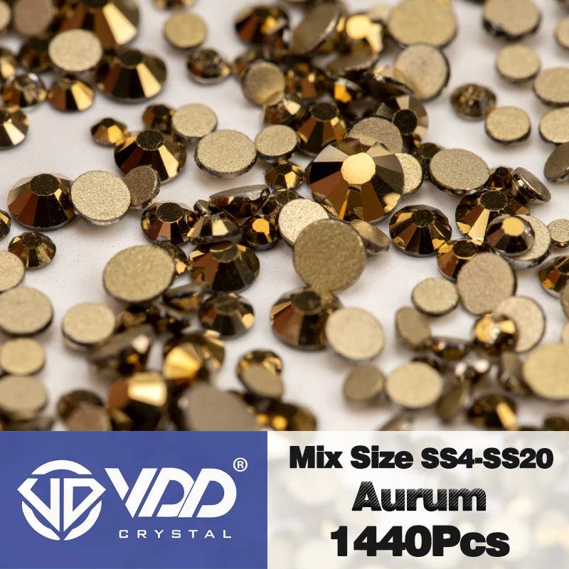 VDD SS4-SS20 Mix Size Clear Crystal Non-Hotfix Gold FlatBack Rhinestones Decorations DIY Glitter Stones 3D Nail Art Accessori