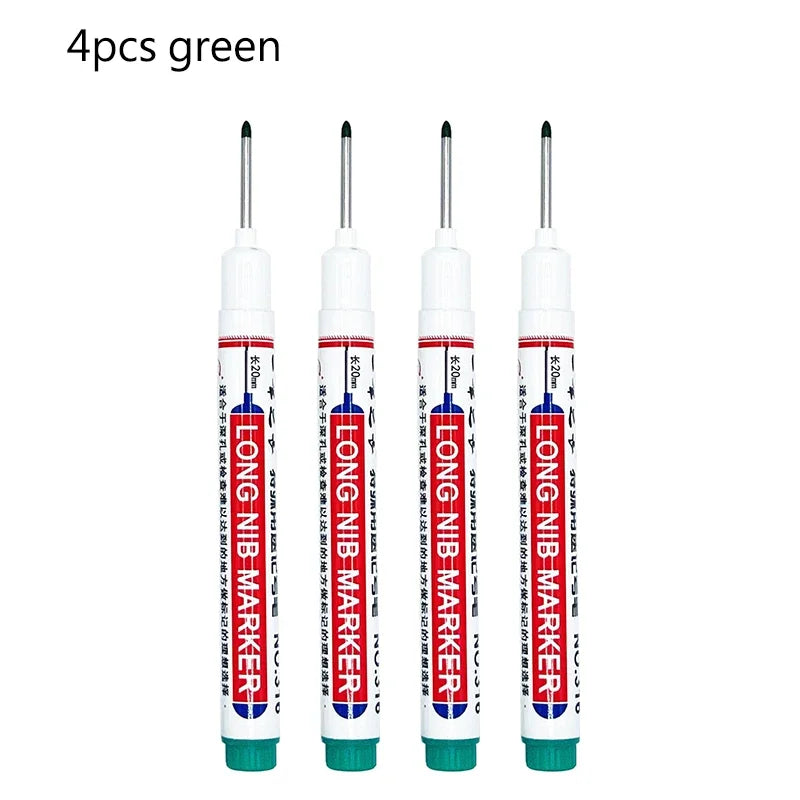 4/12 Pcs Waterproof Long Head Markers Deep Hole Marker Pen for Metal Carpenter Red/Black/Blue/Green Ink Woodworking Tools Mar