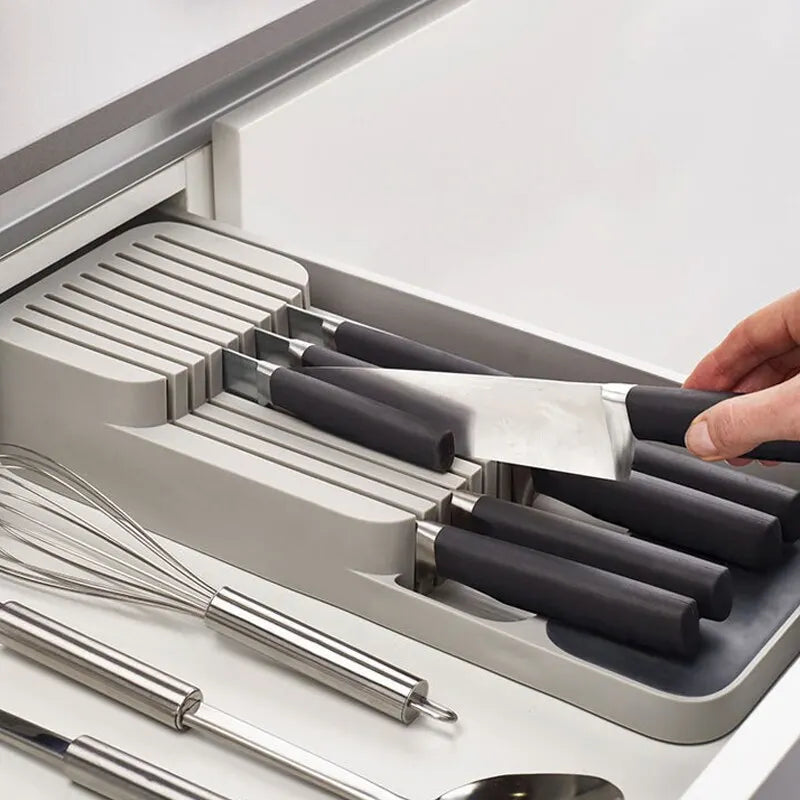 Kitchen Drawer Cutlery Storage Tray Knife Holder Spoon Forks Tableware Organizer Container For Spice Bottles Knives Block Rac