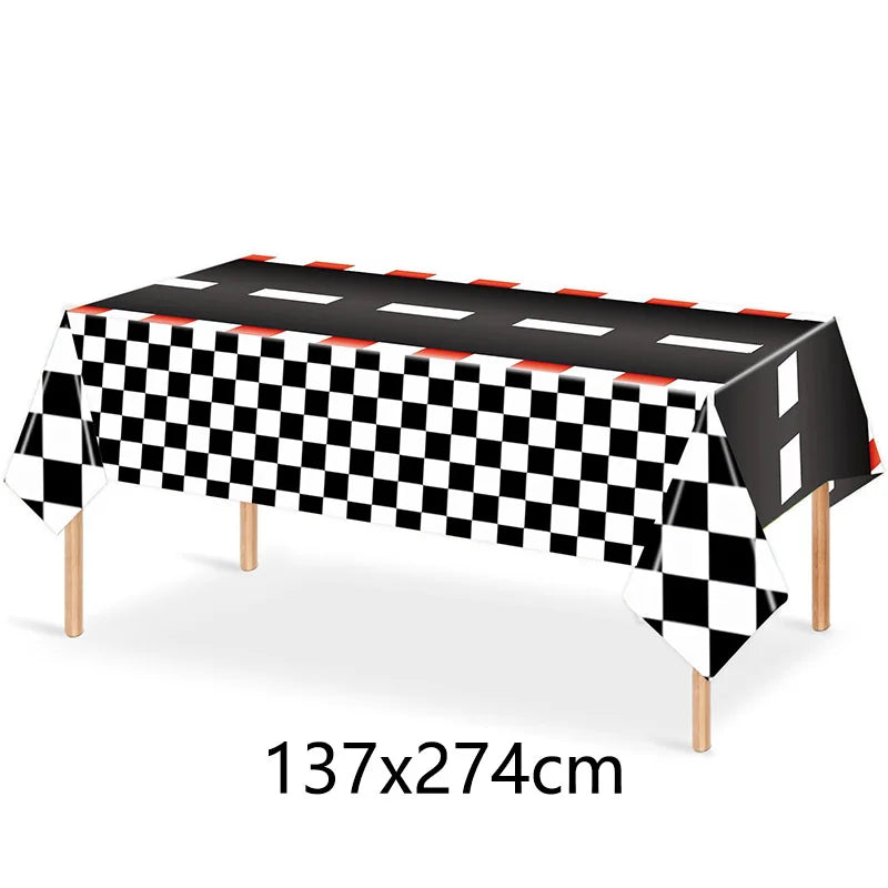1pc Racing Car Tablecloth Black Racing Track Table Runner Racing Car Party Supplies Decor Racing Flags Table Centerpieces - t