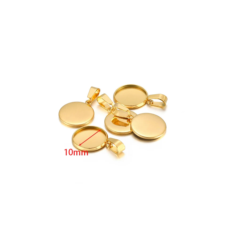 10pcs Stainless Steel 6-30mm Cabochon Cameo Base Settings Round Bezel Blank Tray for DIY Handmade Jewelry Charm Making