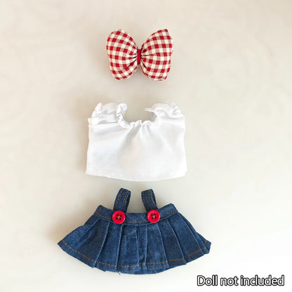 Mini Doll'S Clothes Outfit Accessories for 15-17cm Ropa Labubu & 10cm Cotton Doll Love Hoodie Pink Yarn Skirt Clothing no dol