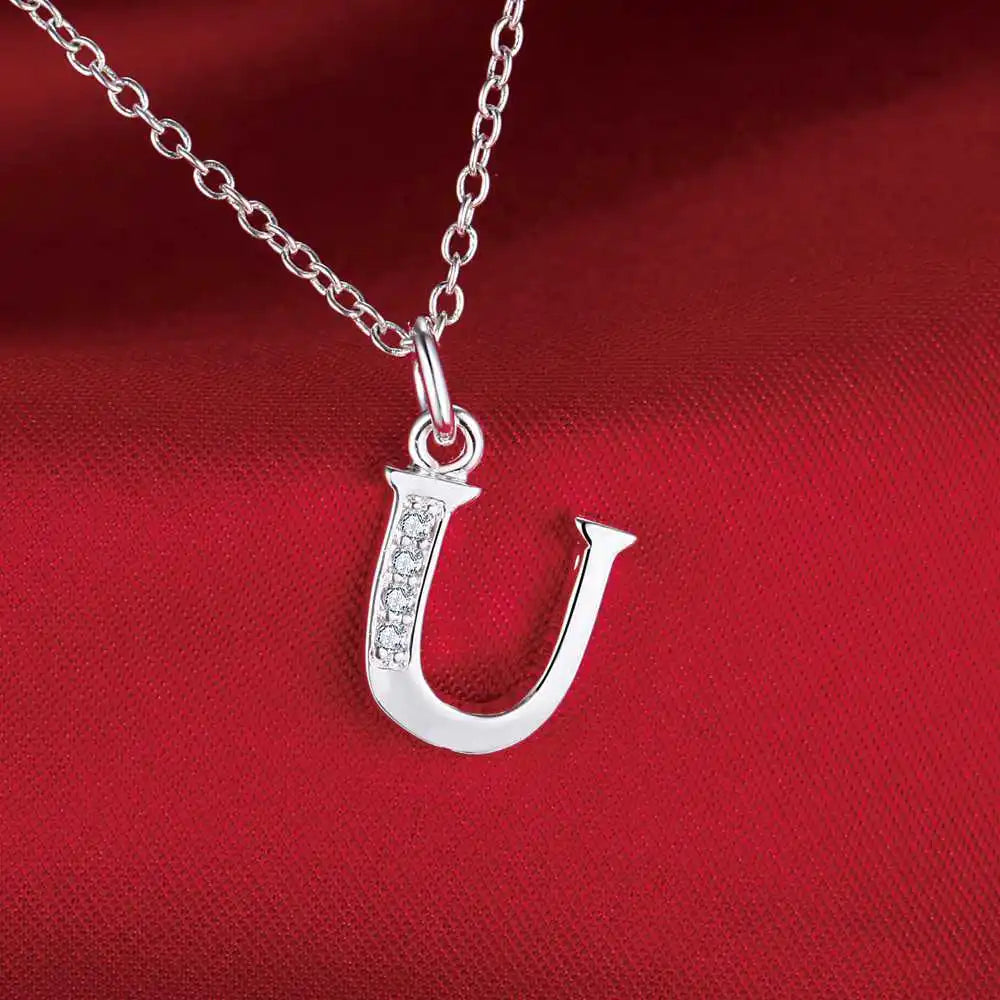 26 Letters 925 Sterling Silver Necklace Pendant Zircon For Women Exquisite Student Girlfriend Jewelry Accessories Wedding Gif